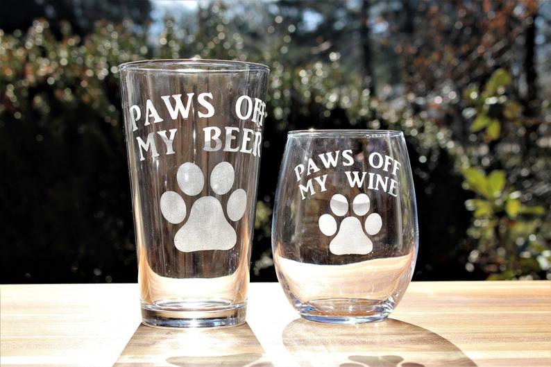 wine glass that says paws off my wine