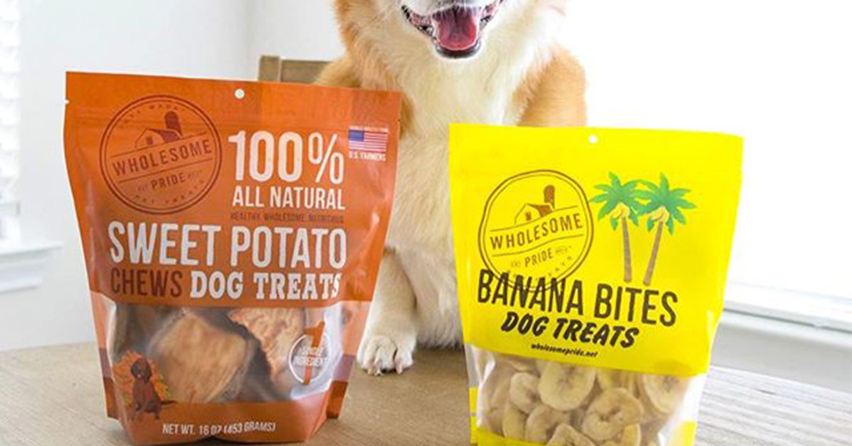 Wholesome Pride Sweet Potato and Banana treats are essential for a road trip with a dog